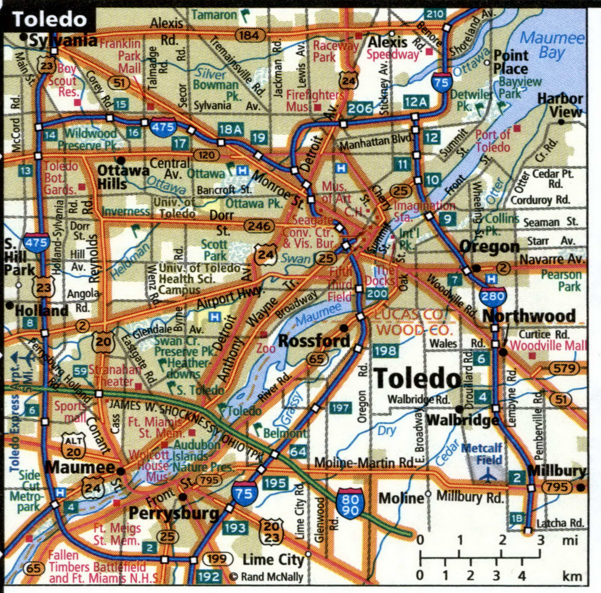 Toledo road map with routes for truckers