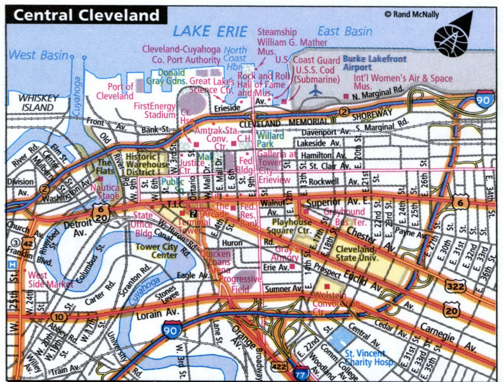 Central Cleveland road map with routes for truckers