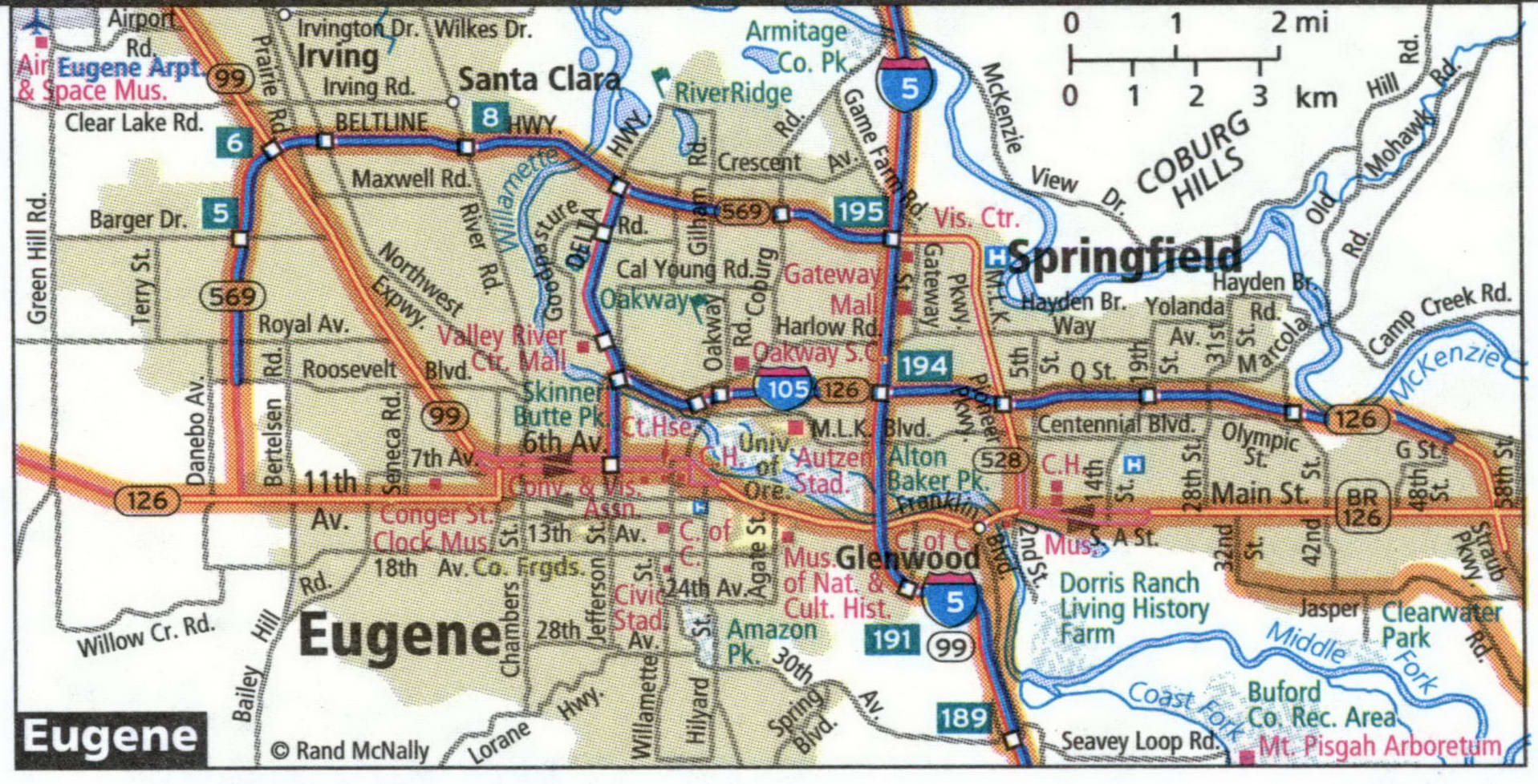Eugene road map with routes for truckers