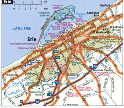 Erie road map with routes for truckers