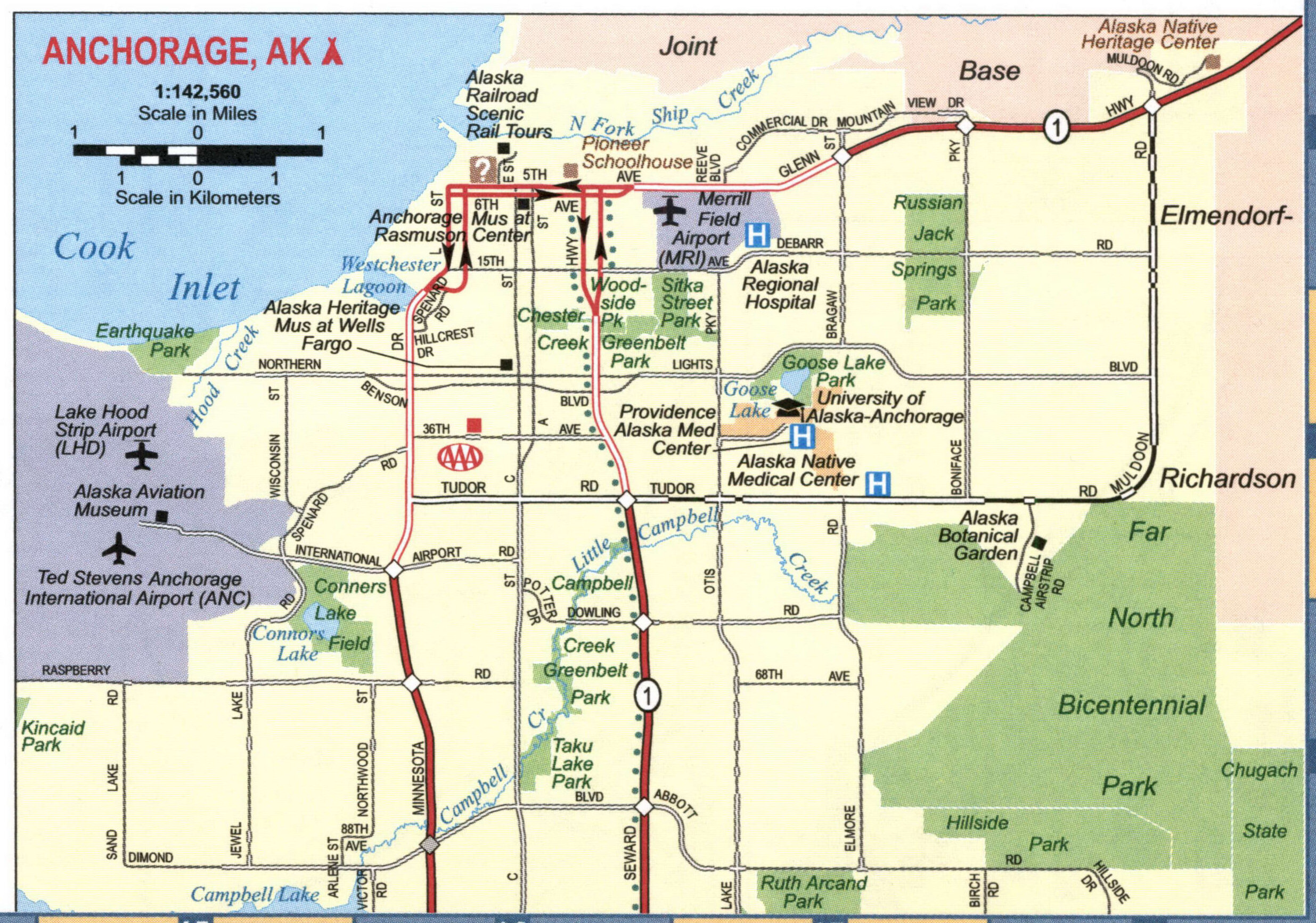 Map of highways and roads of Anchorage