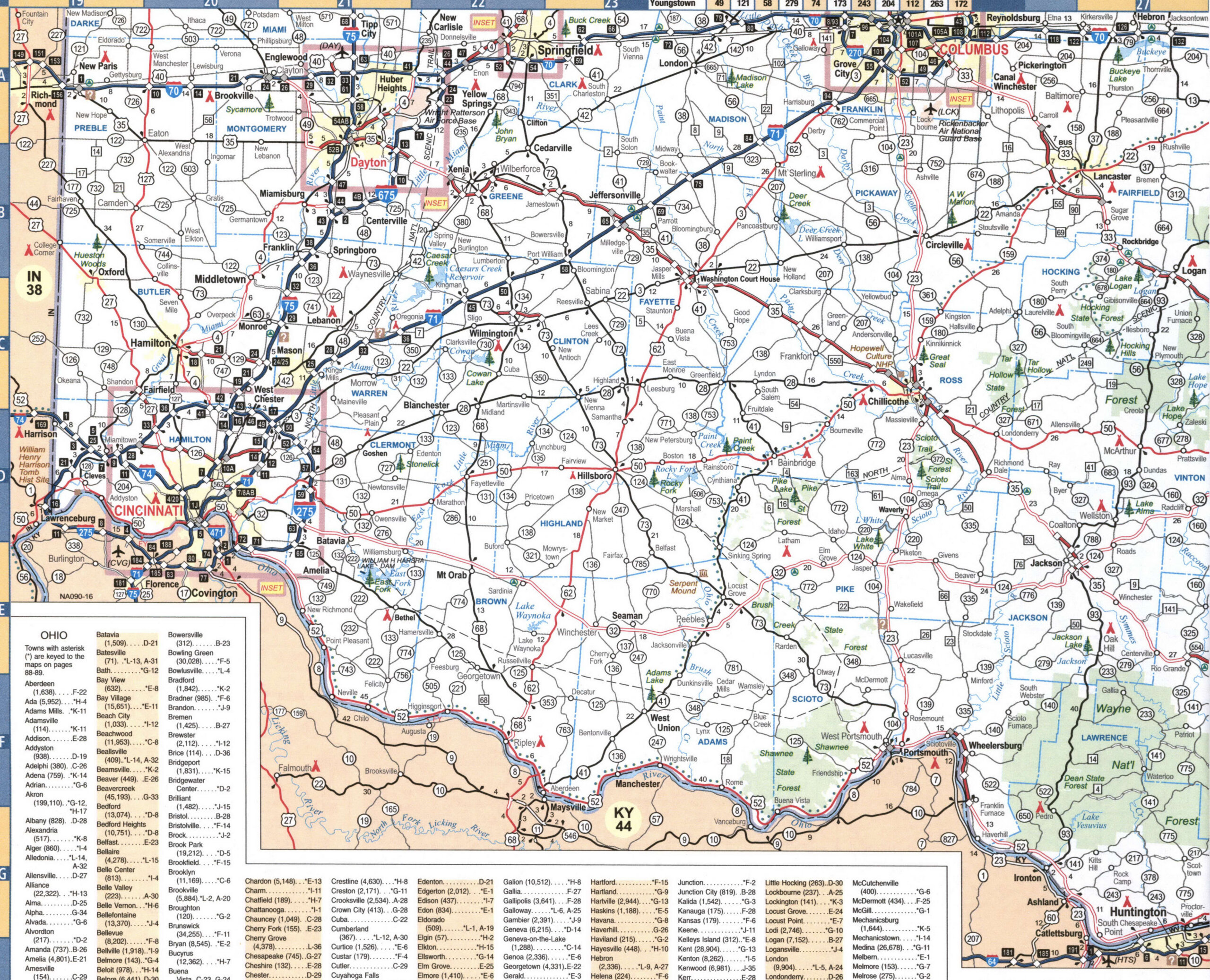 Detailed map of the southwest of Ohio with cities and roads