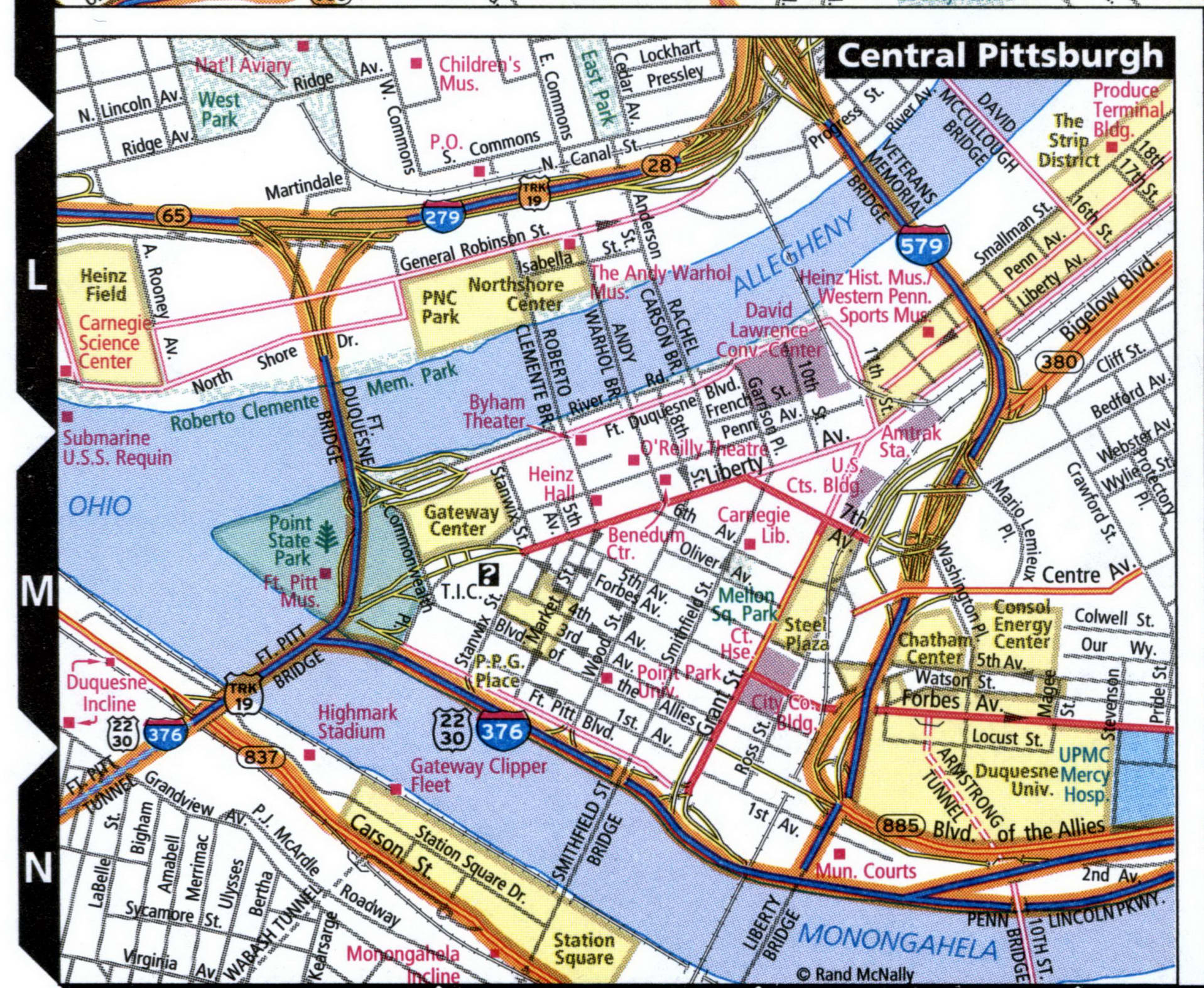 Downtown Pittsburgh with roads for truckers