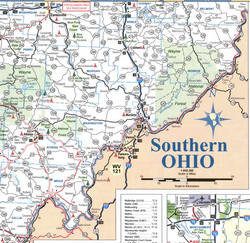 Map of the southeast of the state of Ohio with cities and towns