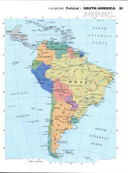 Political map of South America with capitals