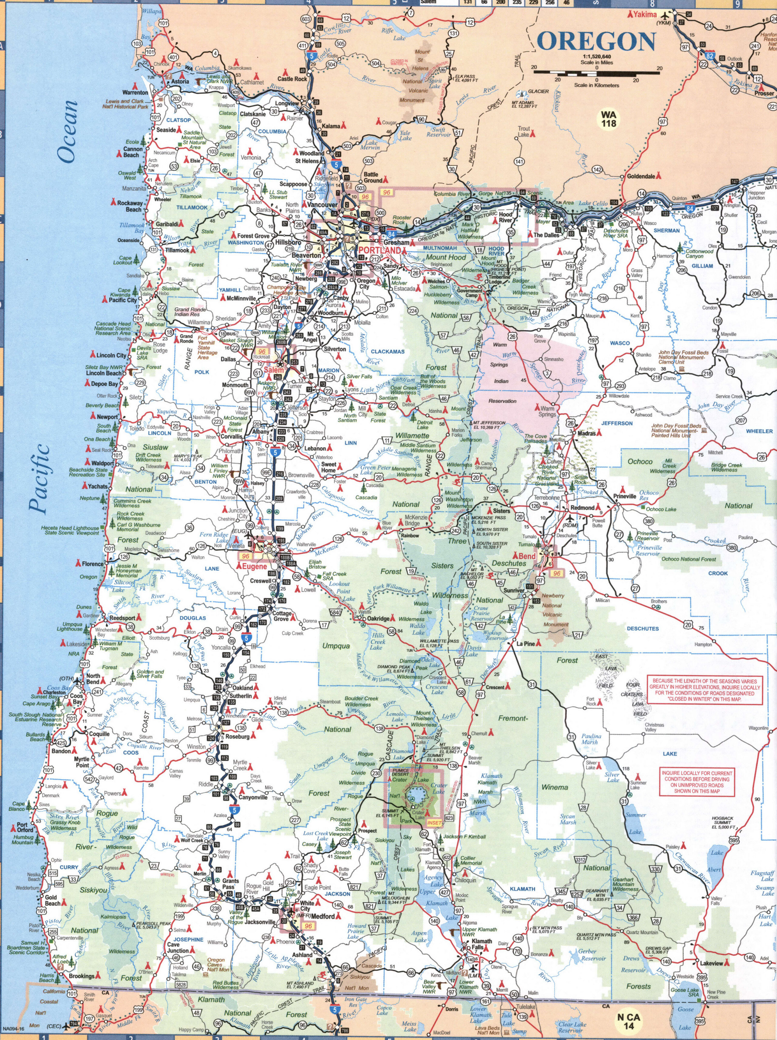 Map of highways and roads of the Washington state coast