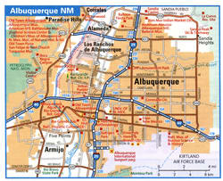 Map of Albuquerque roads with attractions<br />Albuquerque NM tourist map with points of interest
