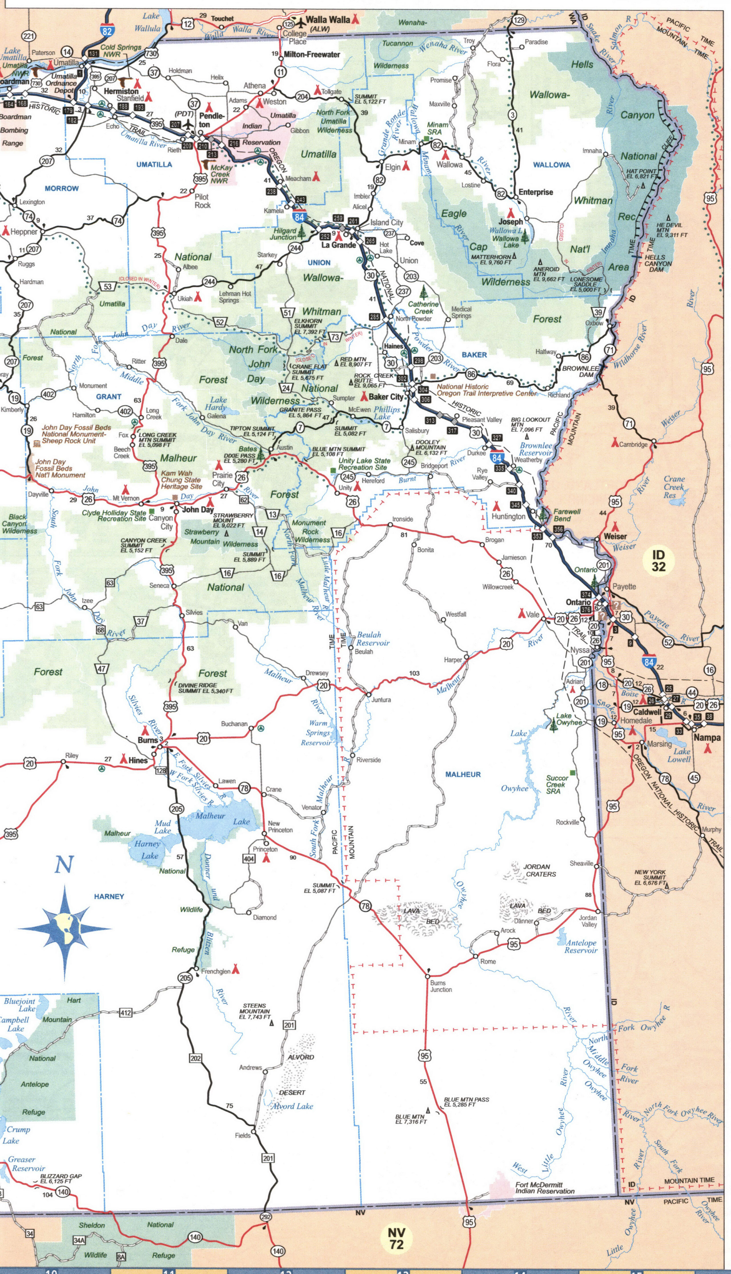 Map of the eastern part of Washington state
