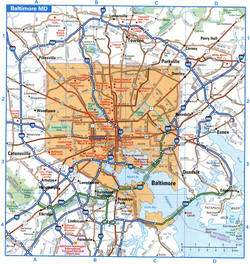 Baltimore MD tourist map with points of interest