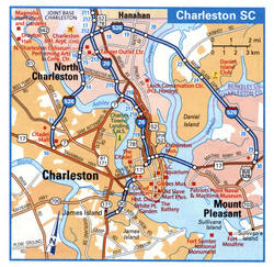 Tourist map of Charleston and its surrounding highways with attractions<br />Charleston SC tourist map with points of interest