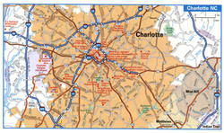 Tourist map of highways around Charlotte with attractions<br />Charlotte NC tourist map with points of interest