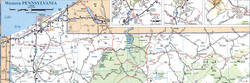 Detailed map of the northwest of the state of Pennsylvania with cities and roads