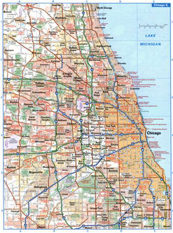 Tourist map of the highways around the city of Chicago with attractions<br />Chicago IL tourist map with points of interest