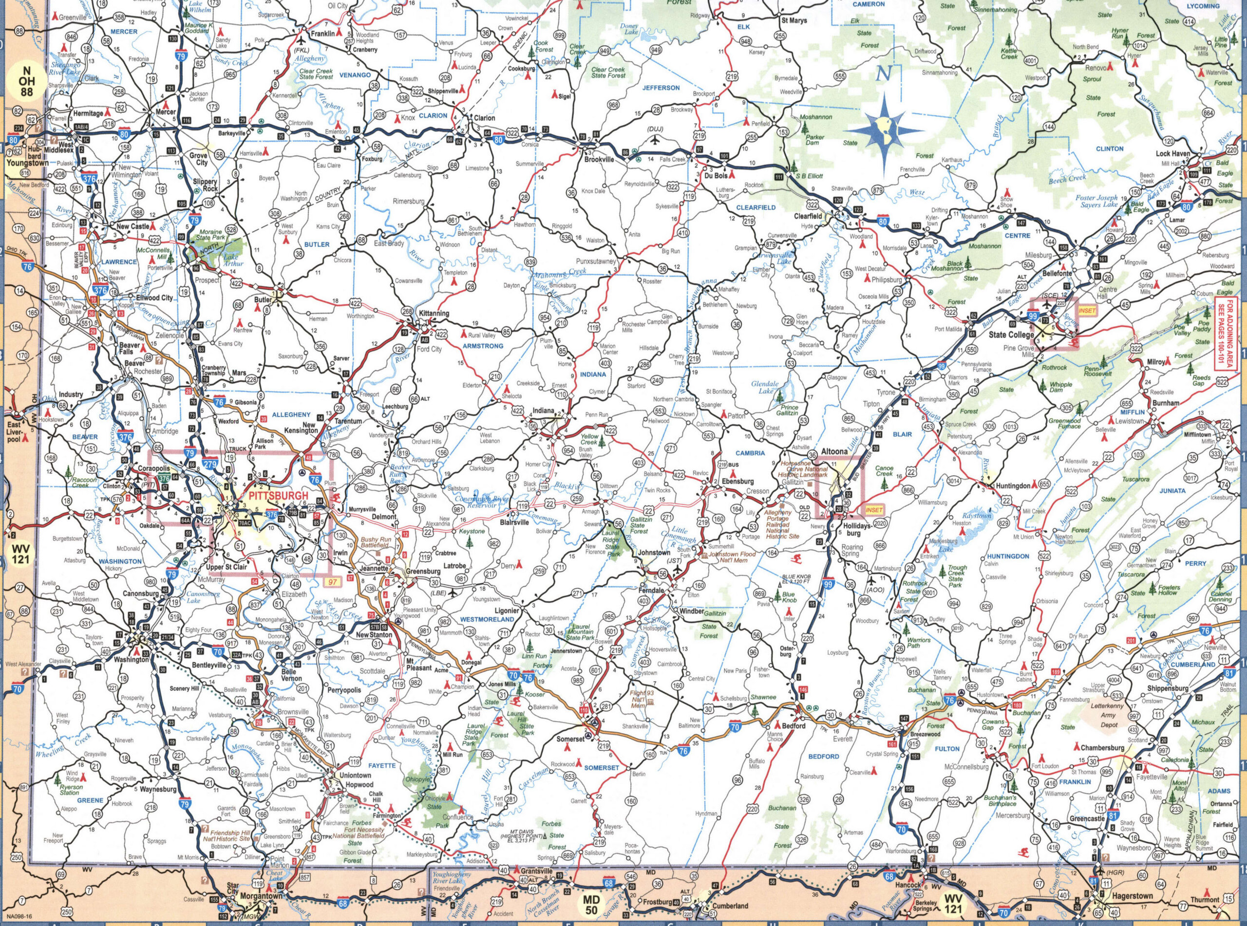 Detailed map of southwest Pennsylvania with cities and roads