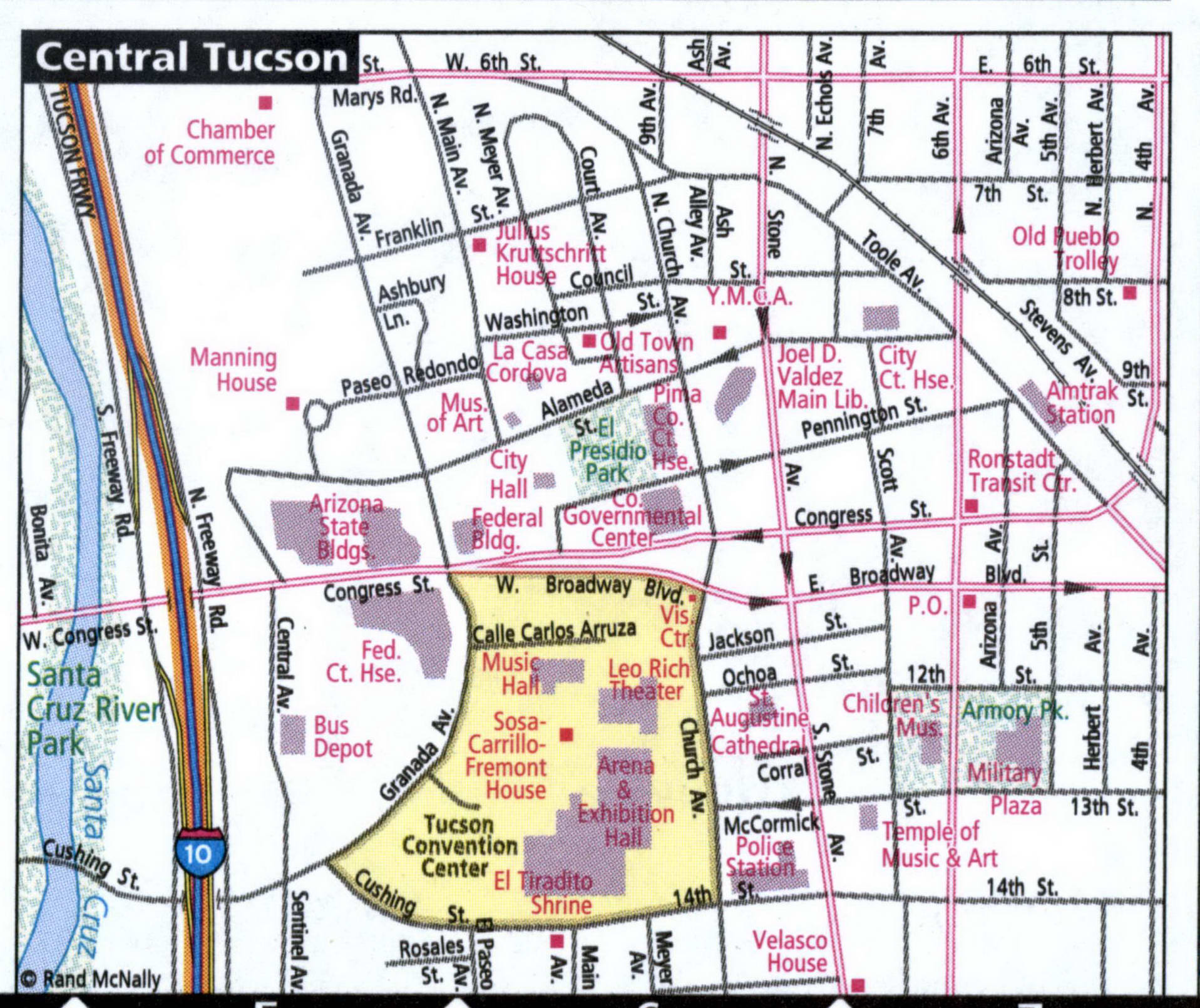 Map of downtown Tucson with routes for trucks