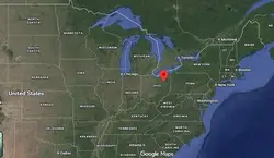 Where is the city of Akron, Ohio, located on the map of the USA?