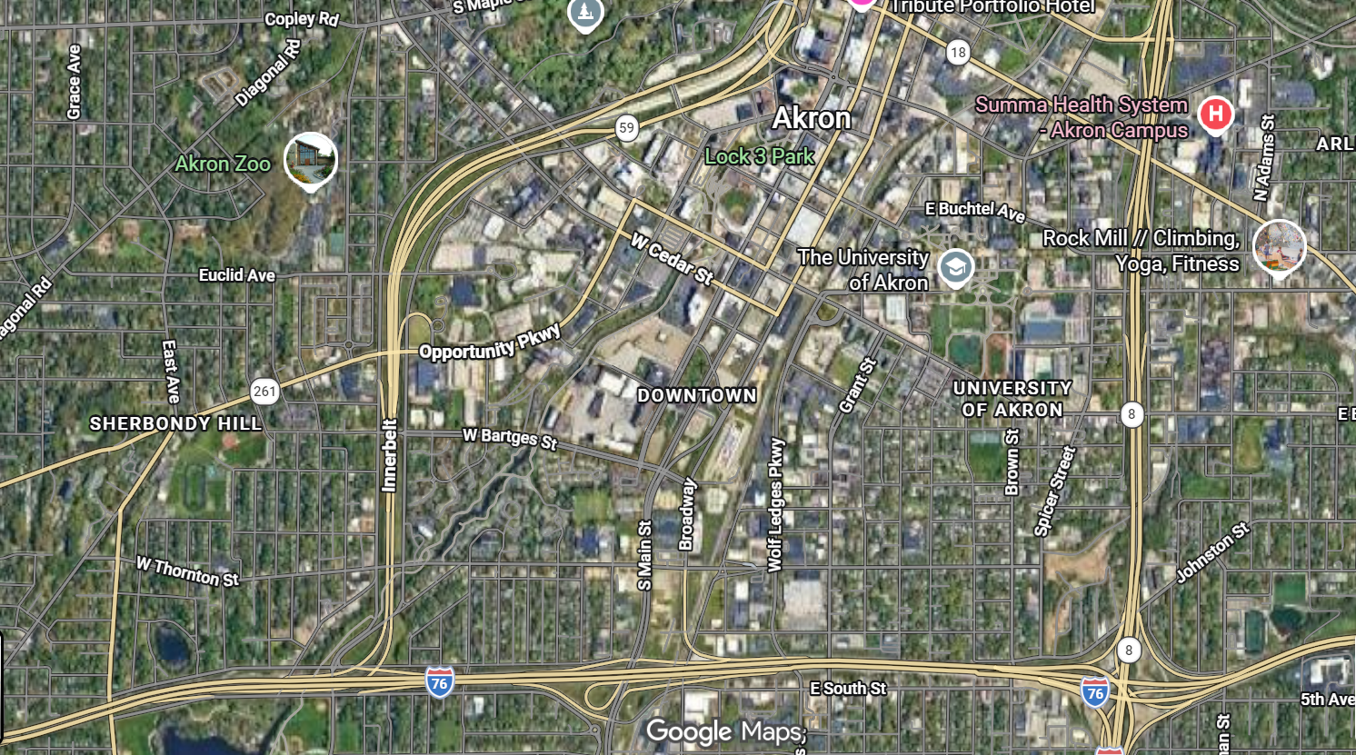 Tourist map of downtown Akron, Ohio