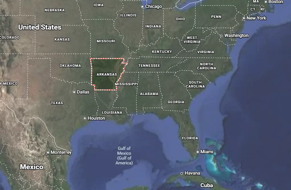 Where is the state of Arkansas located in the USA?
