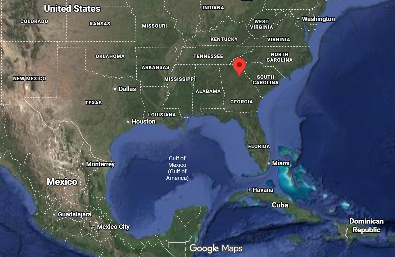 Where is the city of Athens (Georgia) located on the map of the USA?