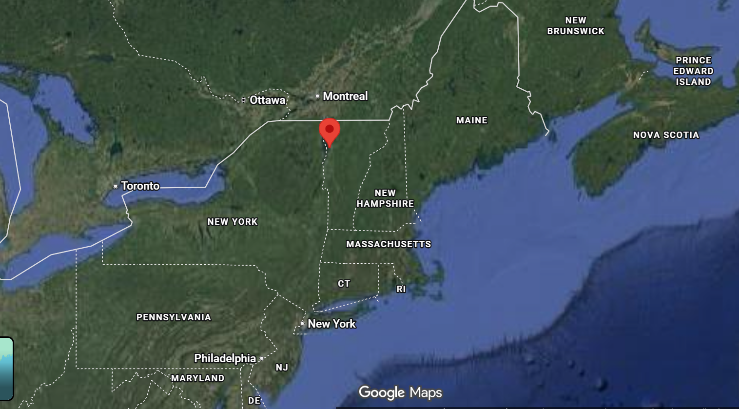 Where is the city of Burlington, Vermont, located on the map of the USA?