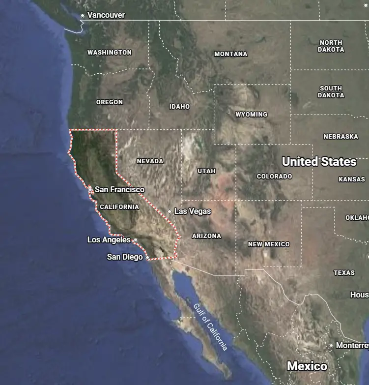 Where is the state of California located in the USA?
