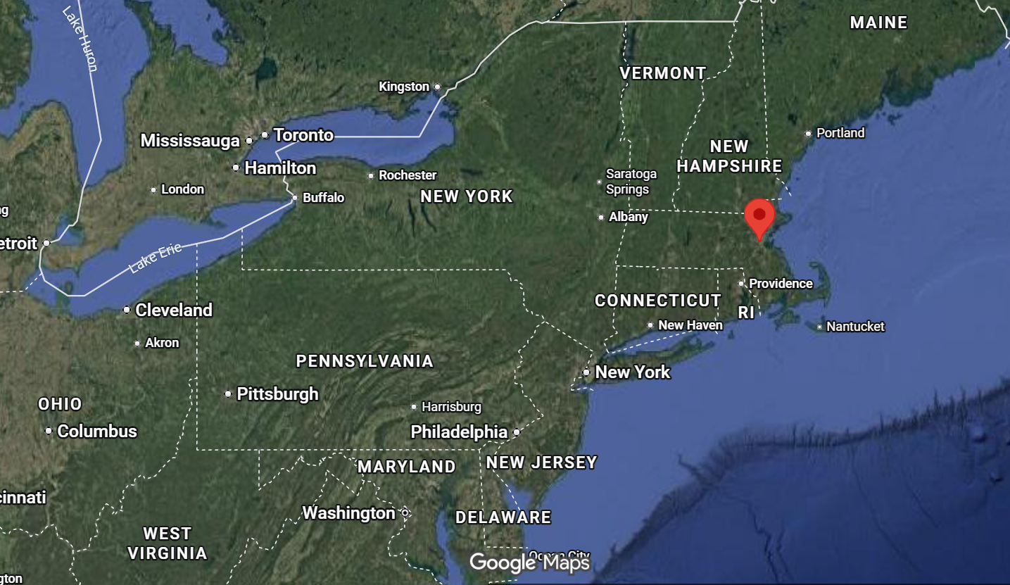 Where is the city of Cambridge (Massachusets) located on the map of the USA?