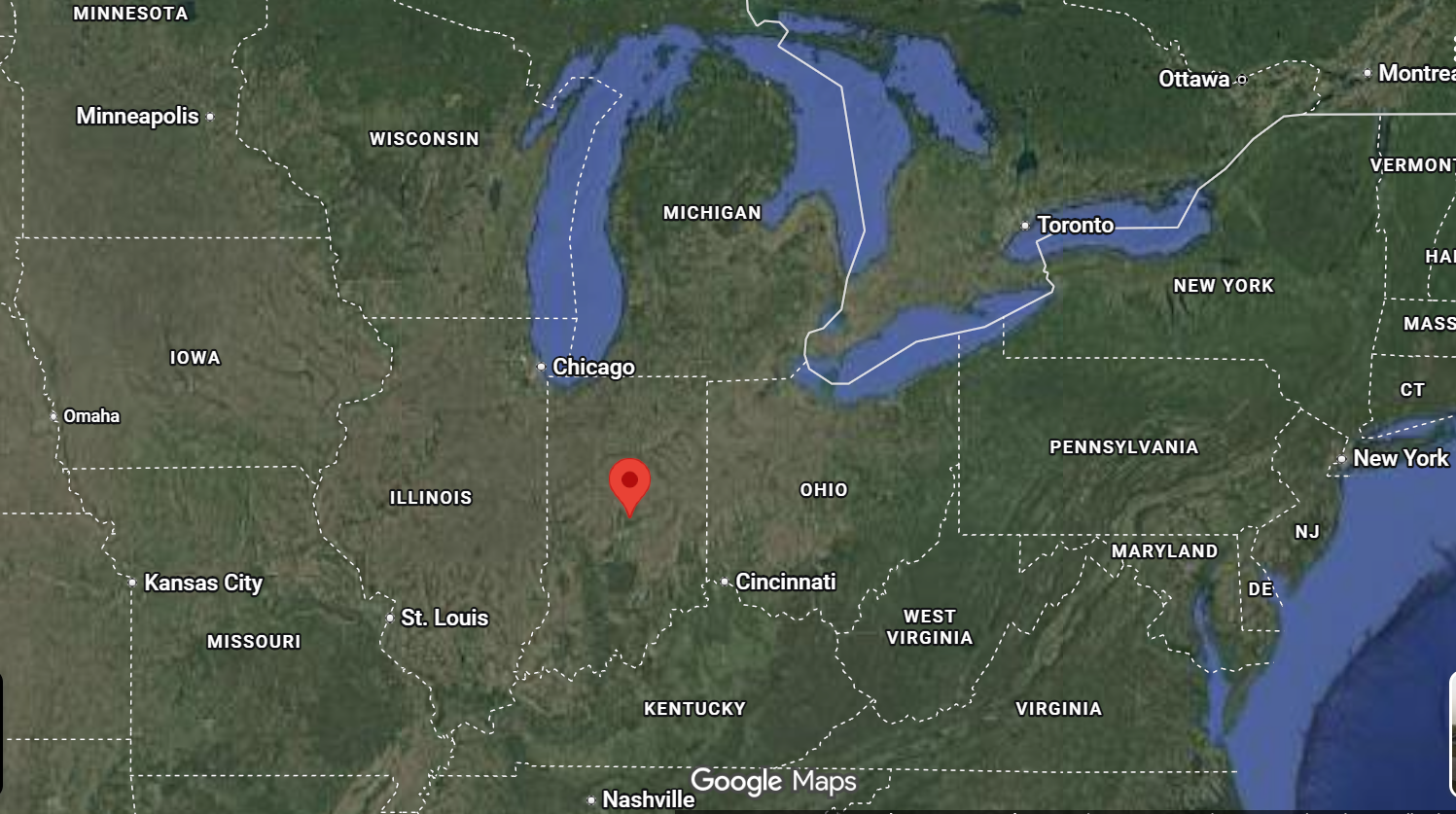 Where is the city of Carmel (Indiana) located on the map of the USA?