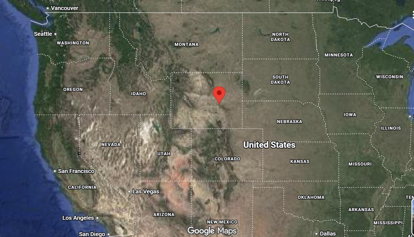 Where is the city of Casper (Wyoming) located on the map of the USA?