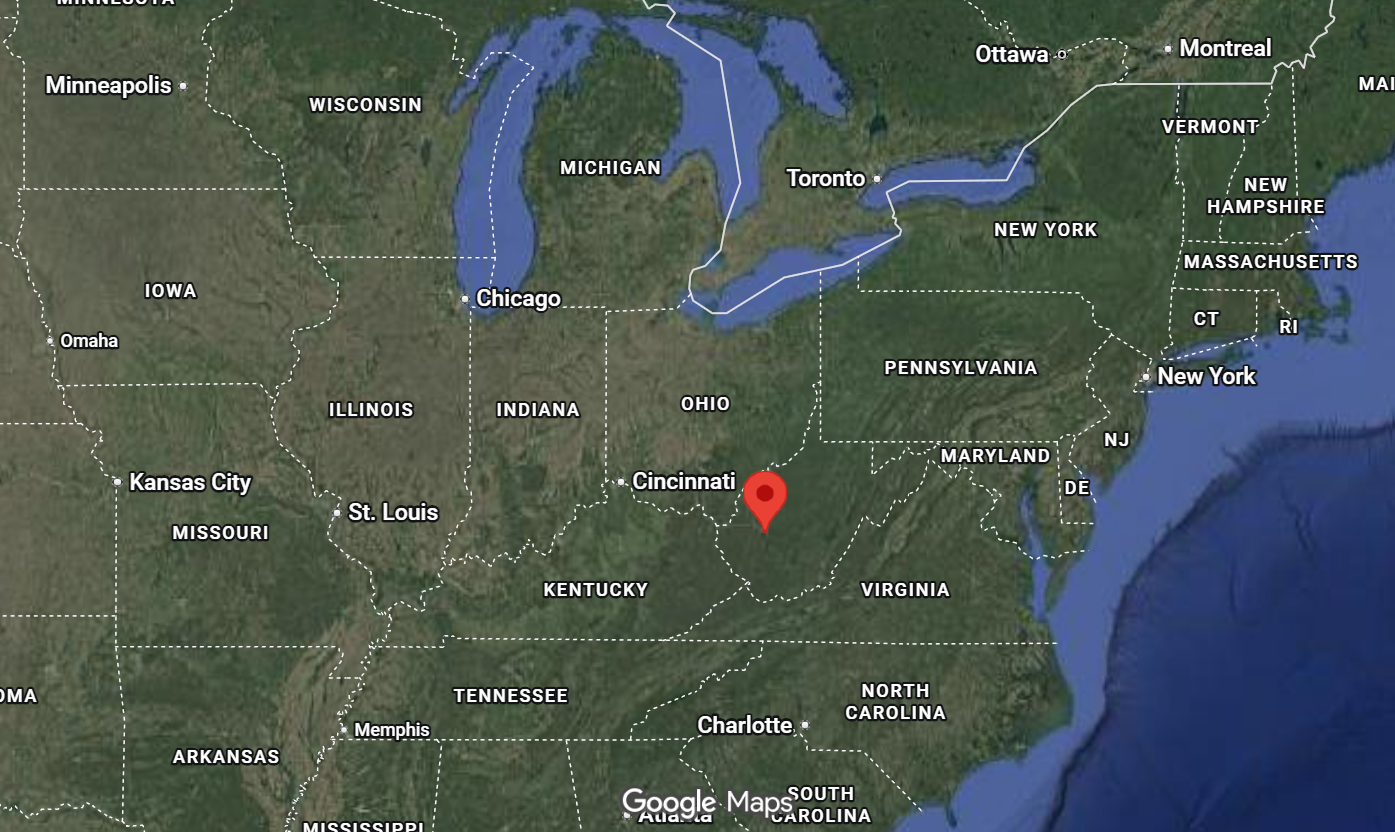 Where is the city of Charleston, West Virginia, located on the map of the USA?