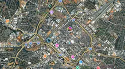 Street map of Charlotte, North Carolina with points of interest