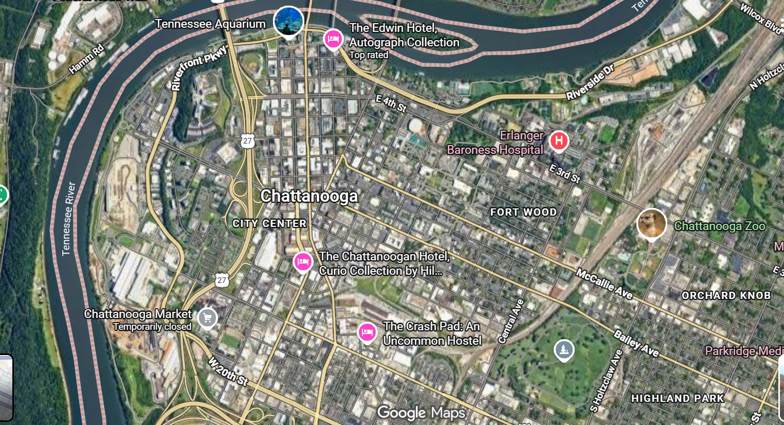 Tourist map of downtown Chattanooga, Tennessee