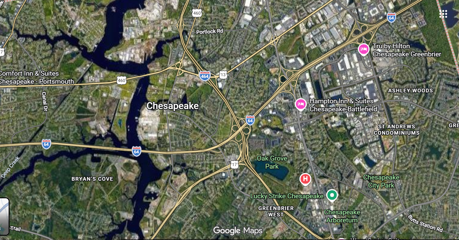 Tourist map of downtown Chesapeake, Virginia