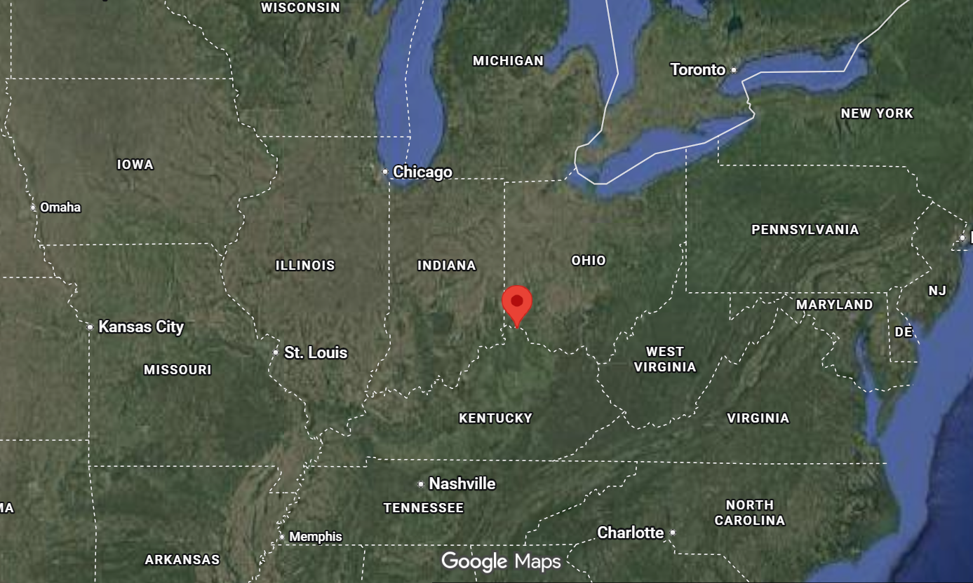 Where is the city of Cincinnati, Ohio, located on the map of the USA?