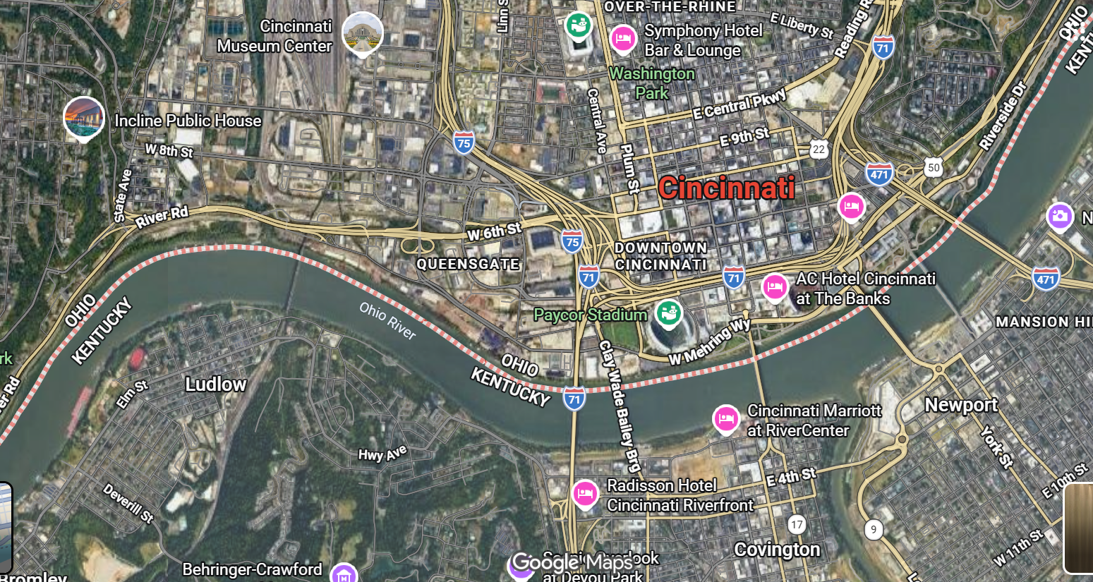 Tourist map of downtown Cincinnati, Ohio