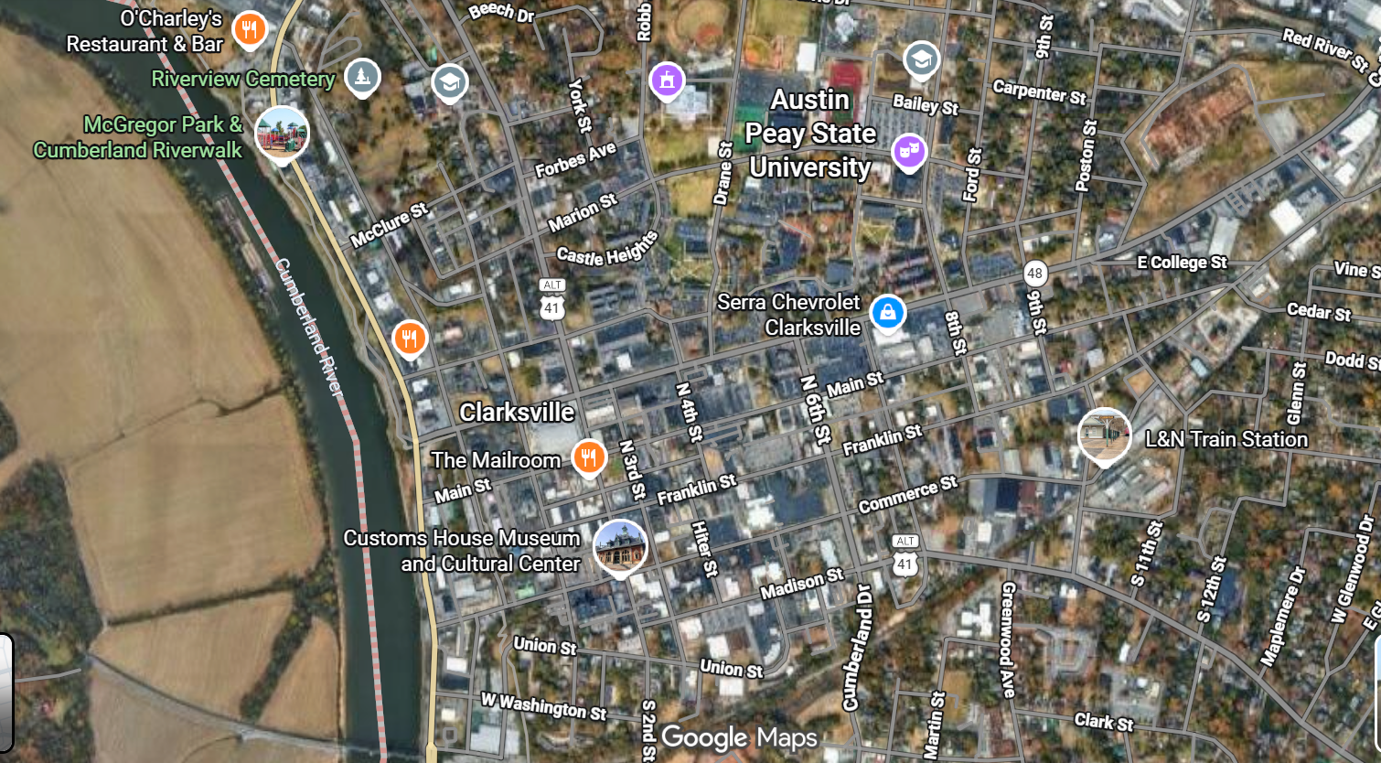 Tourist map of downtown Clarksville, Tennessee