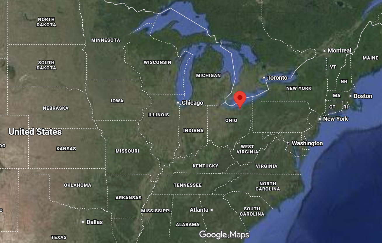 Where is the city of Cleveland, Ohio, located on the map of the USA?