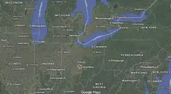 Where is the city of Columbus, Ohio, located on the map of the USA?