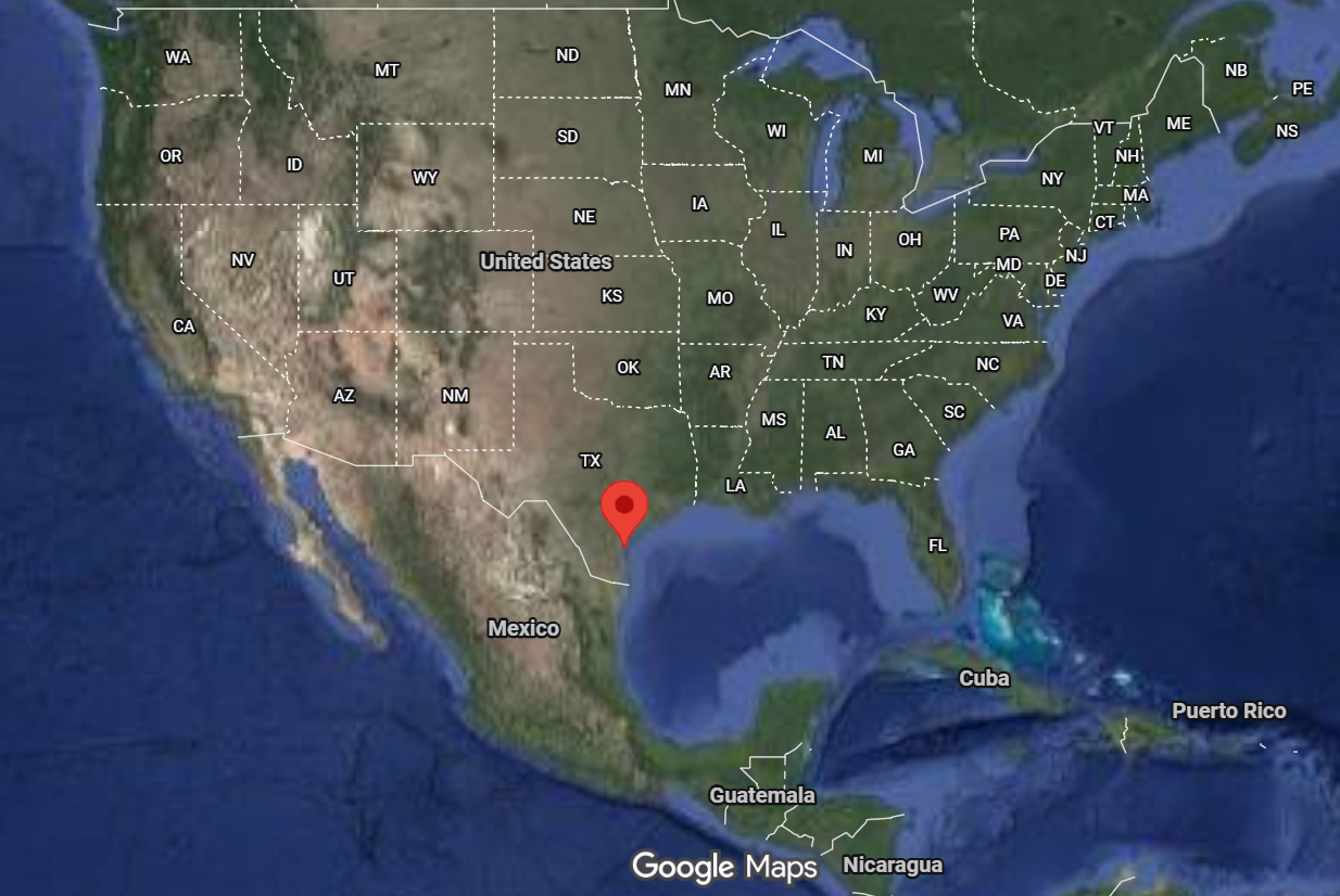 Where is the city of Corpus Christi, Texas, located on the map of the USA?