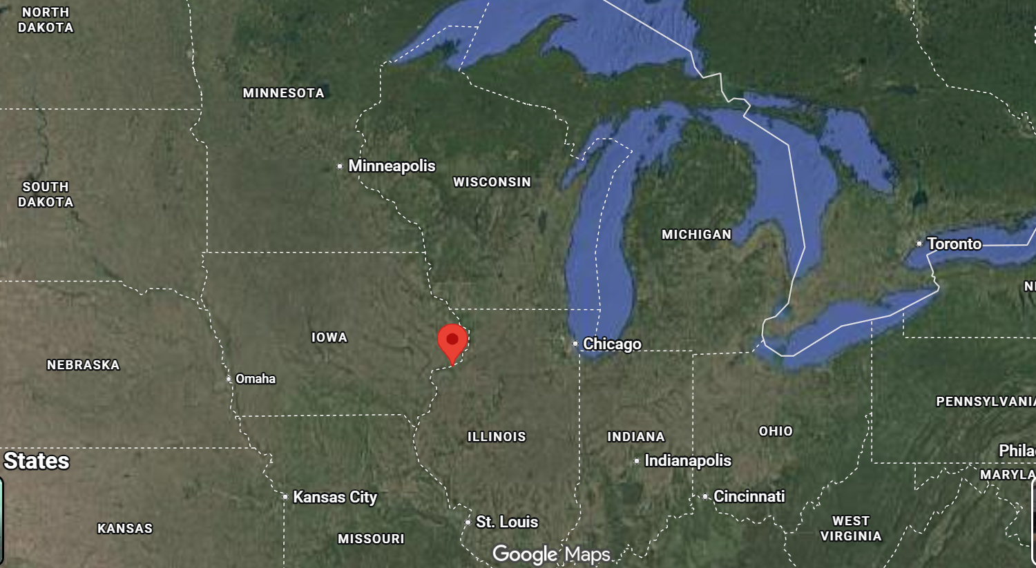 Where is the city of Davenport (Iowa) located on the map of the USA?