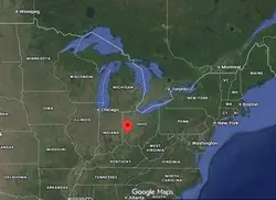 Where is the city of Dayton, Ohio, located on the map of the USA?