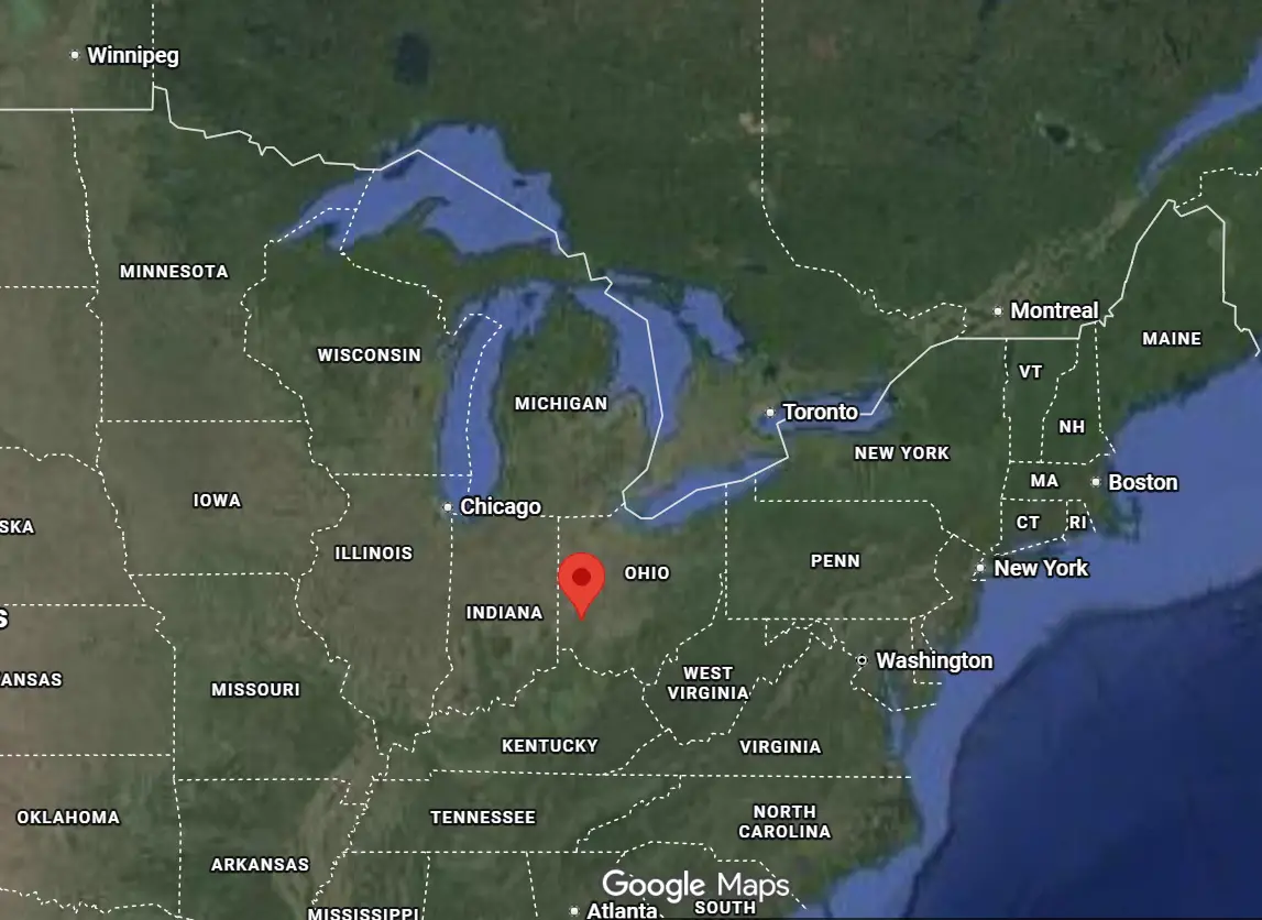 Where is the city of Dayton, Ohio, located on the map of the USA?
