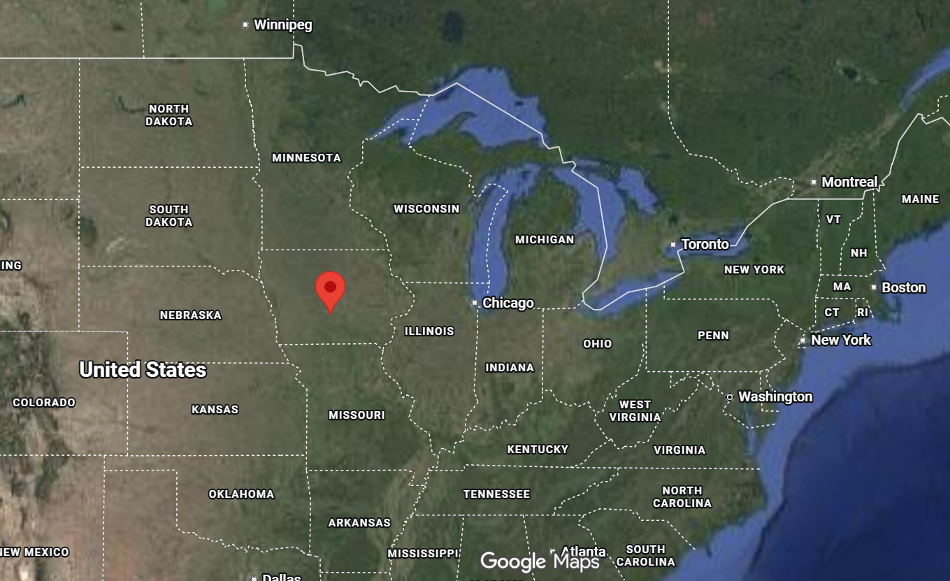 Where is the city of Des Moines (Iowa) located on the map of the USA?