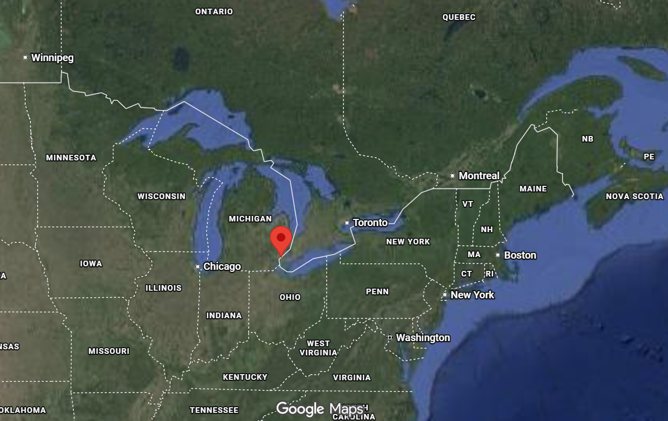 Where is the city of Detroit (Michigan MI) located on the map of the USA?