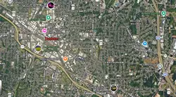 Street map of Durham, North Carolina with points of interest