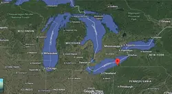 Where is the city of Erie, Pennsylvania, located on the map of the USA?