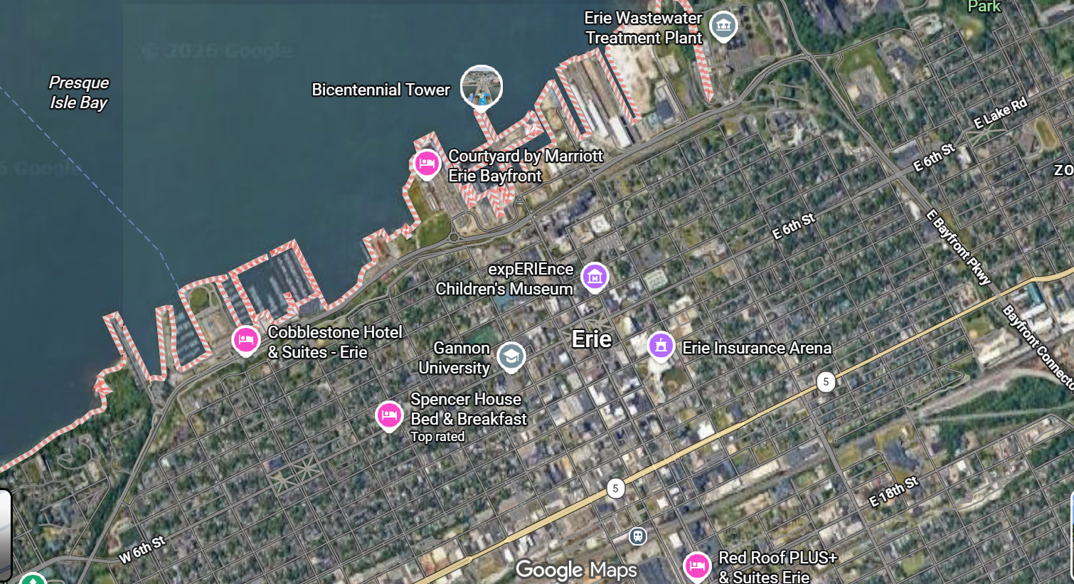 Tourist map of downtown Erie, Pennsylvania