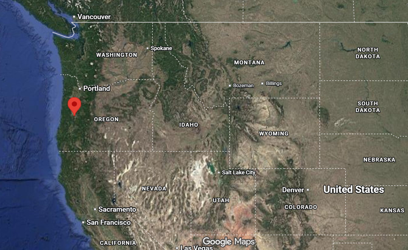 Where is the city of Eugene, Oregon, located on the map of the USA?