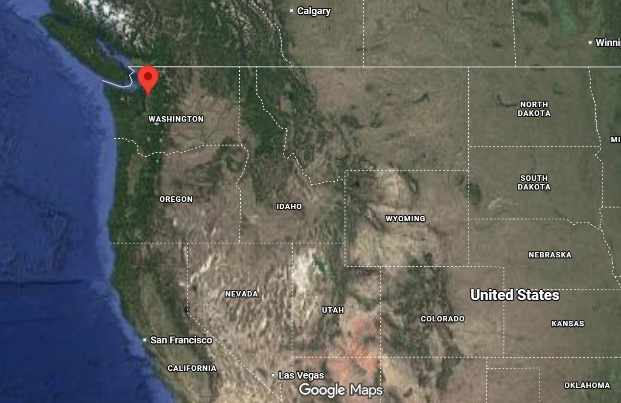 Where is the city of Everett, Washington, located on the map of the USA?