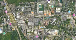 Street map of Fayetteville, Arkansas with points of interest