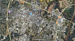 Street map of Fayetteville, North Carolina with points of interest